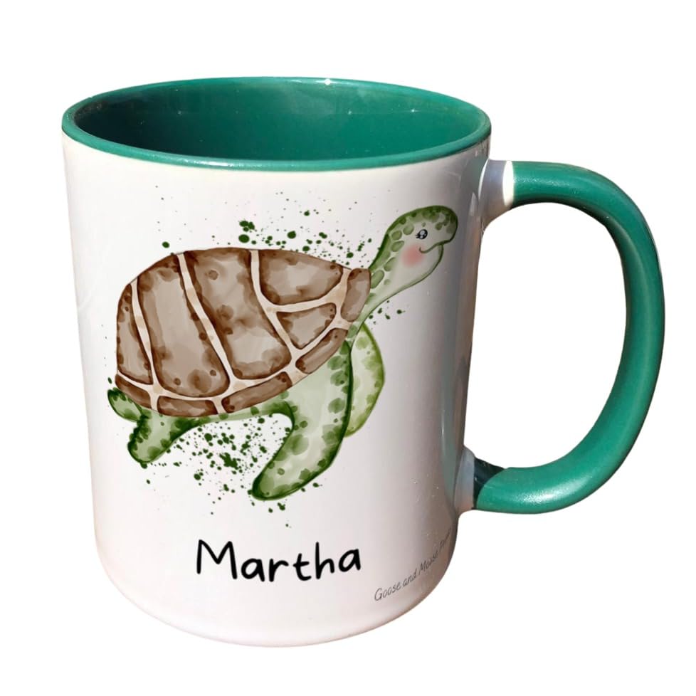 Personalised Turtle Mug Gift - Present for Sea Creature Lovers - Gifts for Fish Owners - Personalised Marine Mug - Country Style Mug (Red)