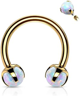 8mm Claw Set Opal Stone Internally Threaded Horseshoes Nose Septum Rings Cartilage 16g - Gold/Opal White