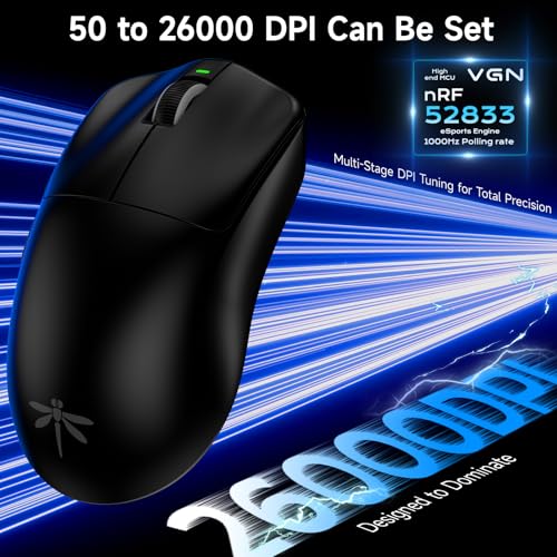 Image of VGN F1 Pro Max Wireless Gaming Mouse - 55g Ultralight - 26000 Adjustable DPI - 1000Hz Polling Rate - 200h Battery - Wireless & Wired Mode - 6 Programmable Buttons - Professional Grade - USB-C - Black