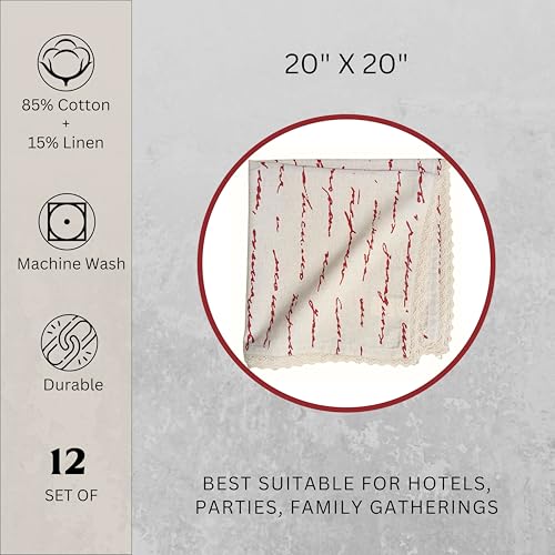 Image of FINGERCRAFT Cloth Napkins Cotton Linen Blend Fabric with Classic Lace 20x20 Inch Dinner Napkin Durable and Good Absorbency for Home, Hotels, Parties (Farm House, Set of 12)