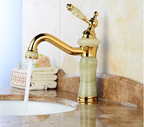 Robinet de bassin mitigeur évier eau chaude froide en laiton doré et jade blanc naturel