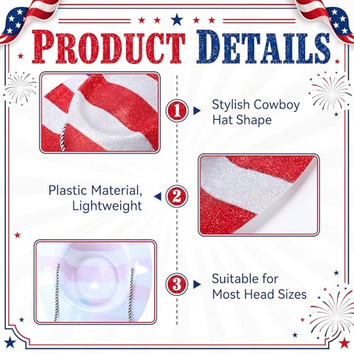 Image of Shyyween 12 /24 Pcs American Flag Plastic Hats Patriotic 4th of July Cowboy Hats White Blue Red Caps for Independence Day