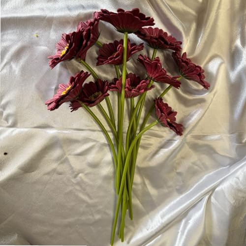 Image of Garden Art Artificial 5 Pcs Gerbera Flower Sticks, 33 cm, RealTouch Natural Looking | Silicone Decorative Bunch for Home GAAGFB-1H-33BR (Brown)