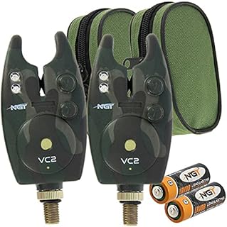 DNA Leisure 2 x NGT Waterproof Carp Fishing VC2 Bite Alarm with Volume + Tone Control and Battery