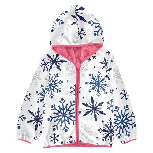 OTVEE Christmas Blue Snowflakes Kids Hoodie Jacket Fall Spring Full Zip Warm Outwear Coat