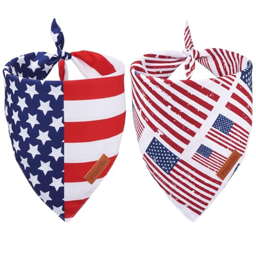 PTDECOR American Flag Dog Bandana 4th of July Dog Bandanas Reversible Triangle Patriotic Bandanas for Medium and Large Dogs Pets (Flag, Large)