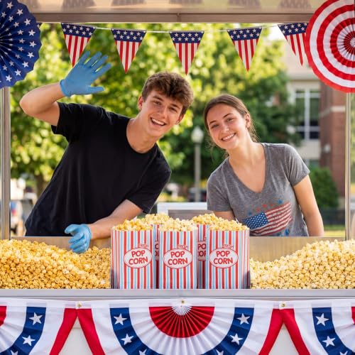 Image of Potchen 200 Pcs Paper Popcorn Bags Bulk 2 oz Large Individual Serving Popcorn Bag Flat Bottom Disposable Container Vintage for Movie Night Themed Summer Back to School Party Carnival (Red Blue)