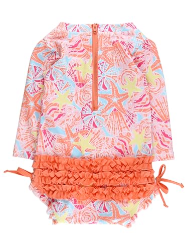Image of RuffleButts Baby Girls UPF 50+ Sun Protection Floral Printed Long Sleeve One Piece Rash Guard Swimsuit with Zipper