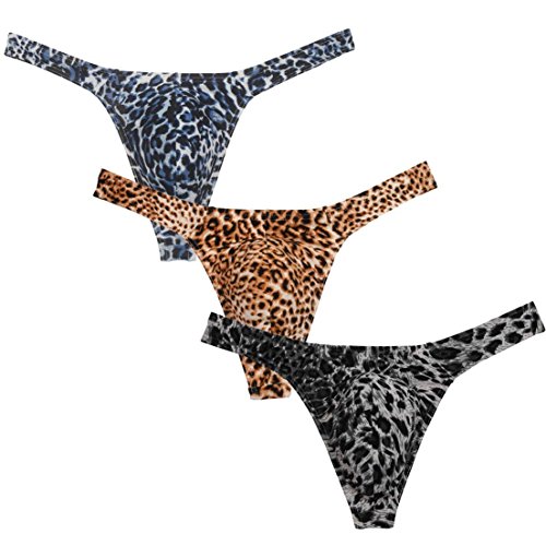 OROCOJUCO Men Sport Underwear Thong G-String Leopard Print Bulge Pouch T-Back Pants