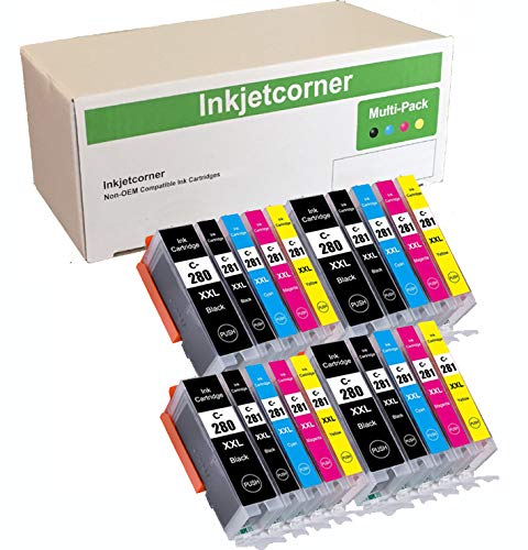 InkjetcornerCompatible Ink Cartridges Replacement for PGI-280XXL CLI-281XXL PGI 280 XXL CLI 281 for use with TR8622a TR8620a TS9520a TS9521Ca TS702a TR8620 TR8622 TS6320 TR8520 (20-Pack)