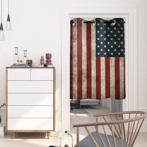 Room Darkening Curtains With Sliver Grommet Top,American Flag Retro Stars And Stripes Usa Flag Blackout Window Treatment Curtain For Sliding Glass Door/Bedroom/Living Room (Single Panel 52X63In） #TOP1