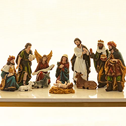 KI Store Christmas Nativity Set 11pcs Nativity Figurines 8-Inch Set Resin Status for Holiday Decoration Display