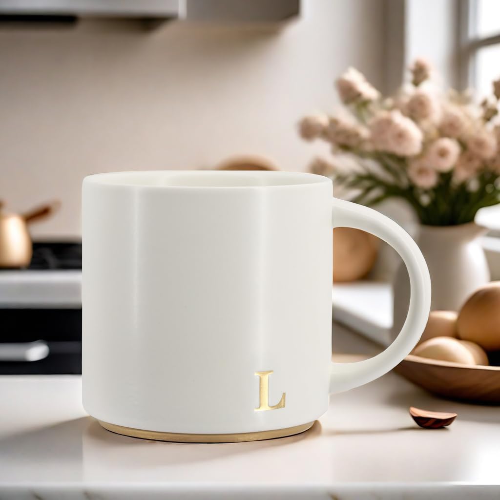 COLLECTIVE HOME - Monogram Ceramic Mugs, 15 oz Golden Initial Coffee Cups, Elegant Capital Alphabet Tea Mugs, Elegant Personalized Mug with Gift Box, Luxurious Cups for Office and Home (L) - Image 5