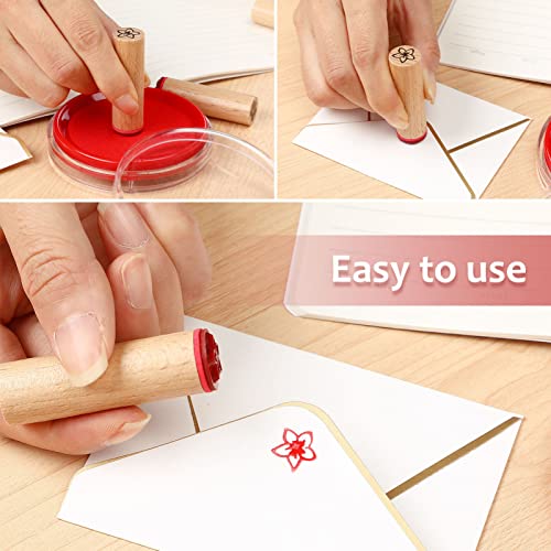 Sewacc Antique Decor 4Pcs Wooden Stamps Floral Pattern Round Wood Rubber Stamp For Scrapbooking Diy Craft And Card Making Wood Decor #TOP4