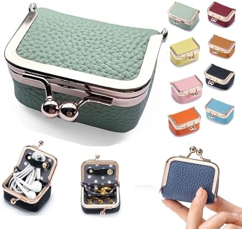 Genuine Cow Leather Mini Jewelry Box & Coin Purse for Women, Travel Jewelry Case with Kiss Lock, Holds Earrings, Rings, Necklace, Bracelet, Coins (Green) Genuine Cow Leather Mini Jewelry Box & Coin Purse for Women, Travel Jewelry Case with Kiss Lock, Holds Earrings, Rings, Necklace, Bracelet, Coins (Green)