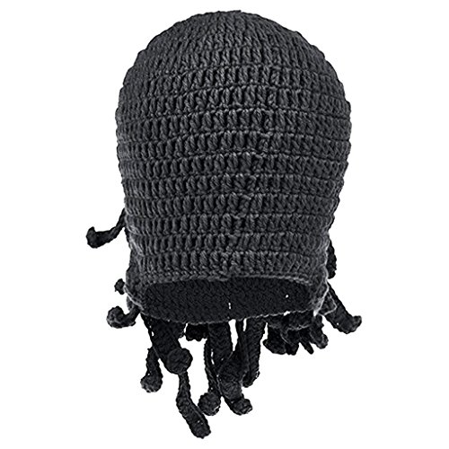 Homyl Inverno Quente Unisex Malha Engraçado Polvo Máscara Barba Bonés Crochet Gorros Chapéus - Cinza