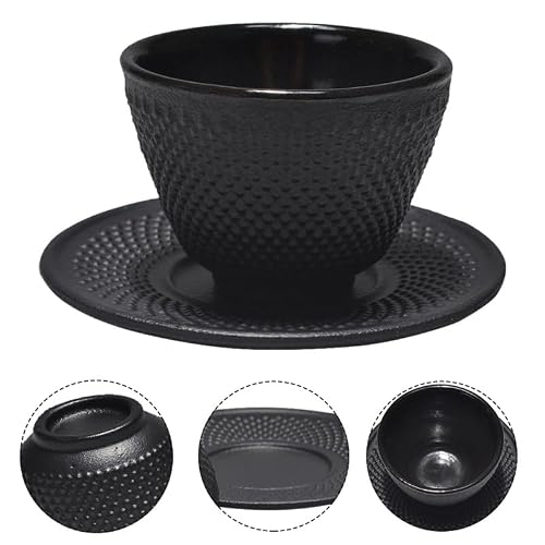 MALUGOGO Cast Iron Tea Cup and Saucer Set - Black Japanese Vintage Coaster Teacup for Loose Leaf Tasting - Rustic Espresso Coffee Mug - Image 6
