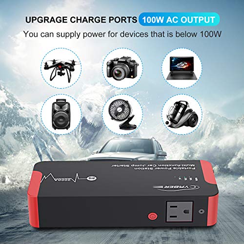 Jump Starter, YABER 2000A Peak 22000mAH 100W Portable AC Jump Starter Car Battery Jumper Starter (All Gas or 8.0L Diesel) Super Safe Car Booster Battery Charging Port