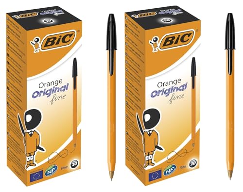 Bic Orange Fine Ballpoint Pens, Fine Point (0.8 mm), Black Ink, Writing Pens with Long-Lasting Ink, 2 Boxes of 20, 40 Pens Supplied