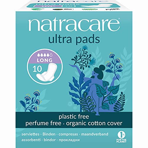 Natracare Lot de 10 coussinets Uitra naturels avec ailes - Long avec housse en coton biologique Cover