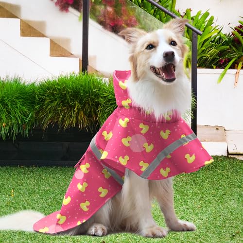 NACOCO Large Dog Raincoat Adjustable - Pet Rubber Ducks Yellow Water Proof Clothes Lightweight Rain Jacket Poncho Hoodies with Strip Reflective Pink (Pink L, Yellow Duck) — view 4