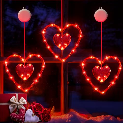 LYUBASA Paquete de 3 luces de ventana para el día de San Valentín...