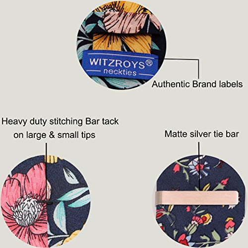 Image of Men's Skinny Tie Floral Cotton Necktie and Tie Bar Clip Sets, Great for Weddings,Groom,Groomsmen
