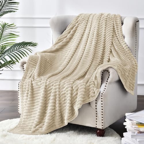 Image of BEDELITE 3D Ribbed Linen Color Fleece Throw Blanket for Couch, 50x70 Inch