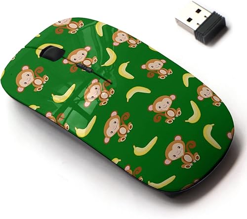 Ratón inalámbrico 2.4G con diseño de patrón lindo para todos los ordenadores portátiles y ordenadores de sobremesa con nano receptor, mono amarillo