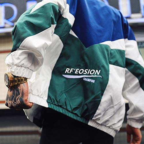 Retro Colorblocked Track Jacket Windbreaker Jacket Athletic Hip Hop Outdoor Windproof Coat(7, L) #TOP3