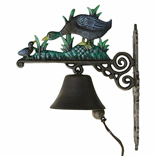 Decobay.eu Campana da parete/porta, campanello in ghisa, motivo: anatra con cucciolo, per l’ingresso della casa o del giardino