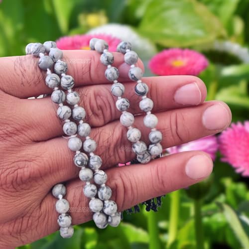 Image of Apnisanskriti Premium Map Stone Mala for Men and Women (6mm, AAA Quality, Lab Certified, 108+1) - Natural Stone Beads Mala - Jasper Mala Grey, White & Black Patches Colour - Pack of 1