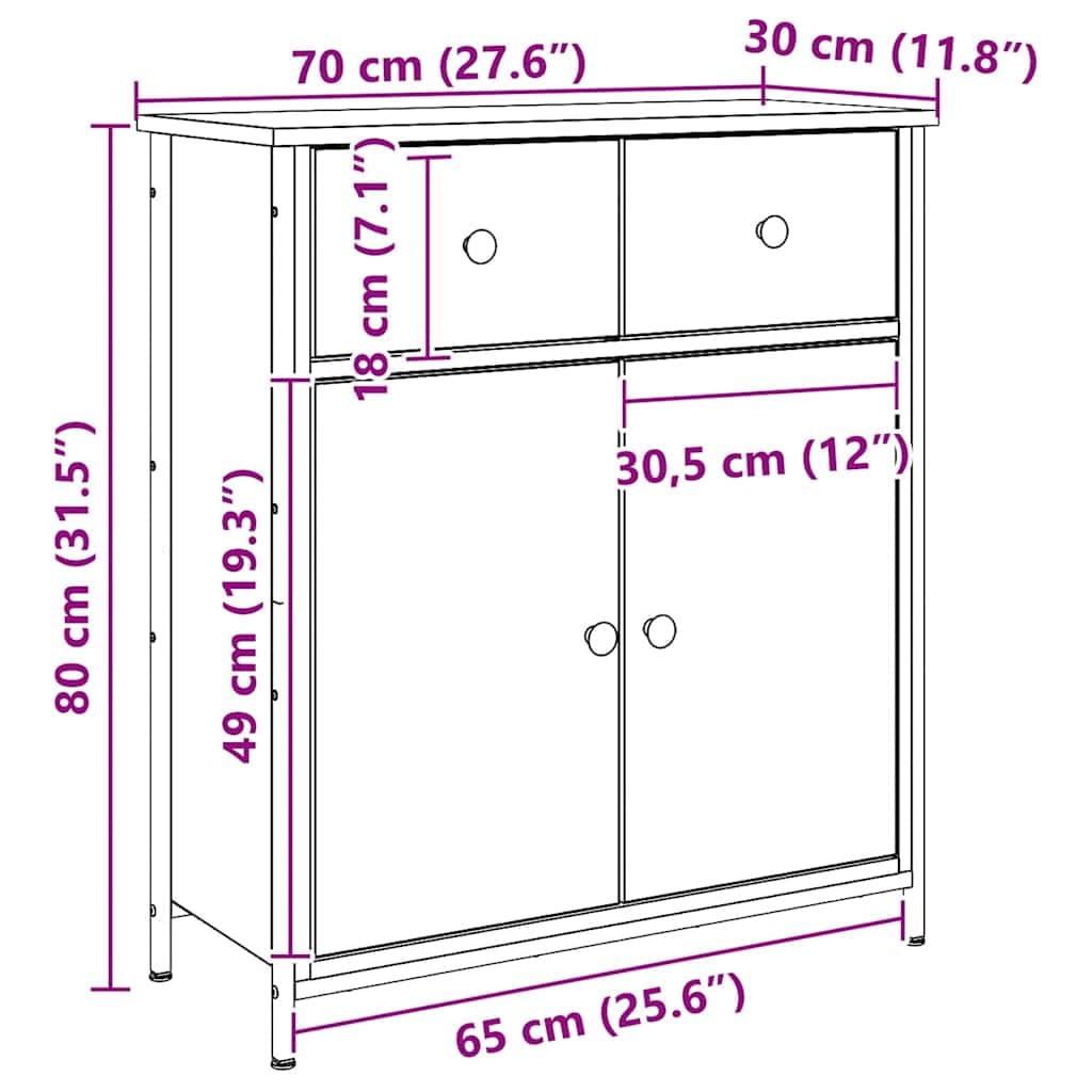 Solivagant Credenza Rovere Artigianale 70x30x80 cm in Legno Multistrato,Marrone,23.15kg