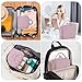 JOYYTUU Standing Makeup Bag, Large Capacity with Room for Brushes and Mirror, Travel Makeup Organizer, Portable Stand Up Make Up Case, Waterproof Cosmetic Toiletry Bags with Handle, Color Dusty Purple