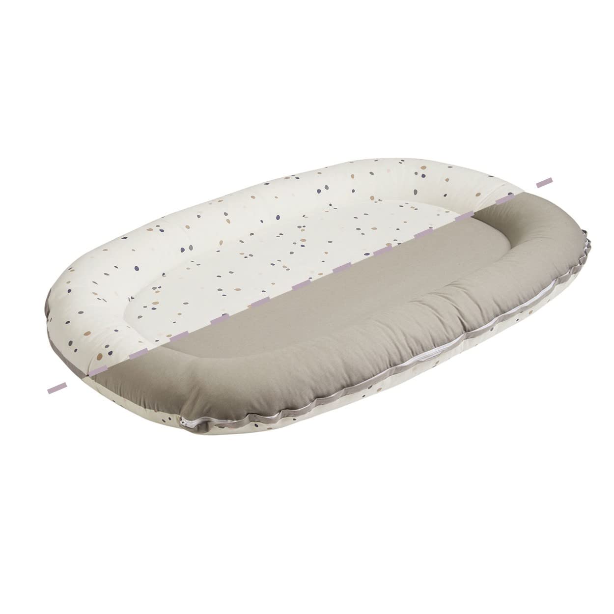 Tinéo - Réducteur de Lit 95x60x10cm, Cocon De Sommeil Ouatiné, Cale Bébé pour Lit, Nid Bébé, Déhoussable, Entretien Machine 30°, Réversible, 0-6 Mois (Gris Clair/Imprimé Terrazzo)