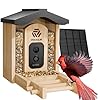 Bird Feeder with Camera Smart Bird Feeder for Outdoors Wild Bird Feeders with Solar Panel Bamboo Bird House Camera for Bird Lovers AI Auto Capture Bird Real time Notification Gable