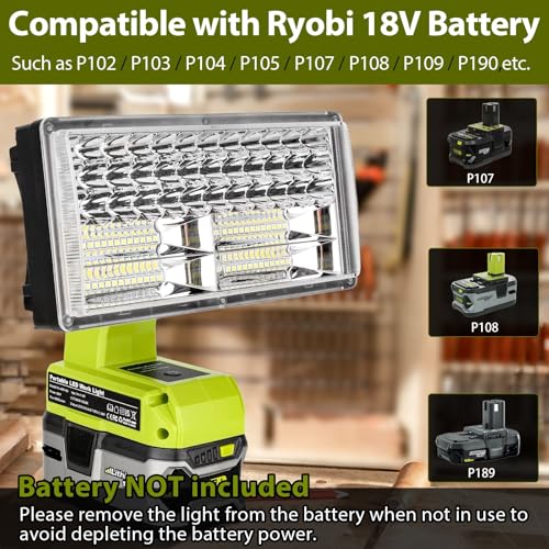 Image of 50W 4200LM Cordless LED Work Light for Ryobi One 18V Battery Portable Flood Lights for Outdoor Indoor Workshop Job Site, Floodlight & Spotlight Modes /Pivoting Head /USB Port(No Battery)