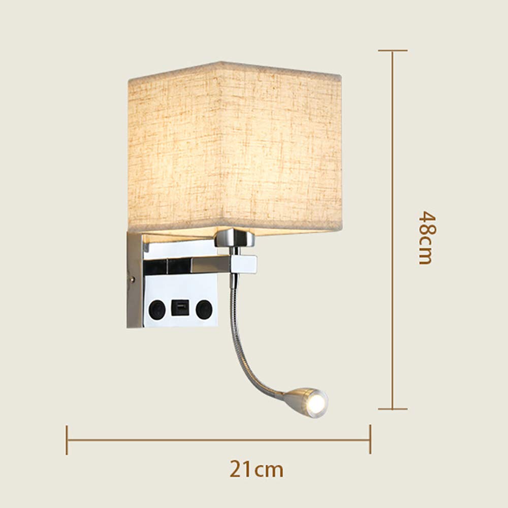 ALLOMN Applique da Comodino, Applique da Lettura a LED Applique Moderna Cromata Lucida con Faretto Orientabile a Collo di Cigno, Doppi Interruttori, Con porta USB da Caricare E27 (Con USB, 1 PCS)