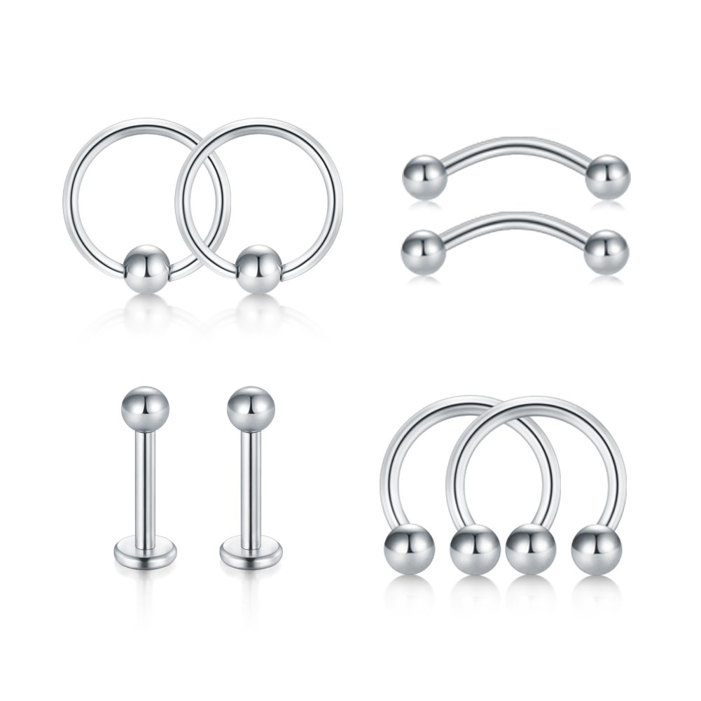 16G Tragus Earrings, 316L Surgical Steel Internally Threaded Lip Rings, Curved Barbell Bar Piercing, Eyebrow Rings, Cartilage Earrings
