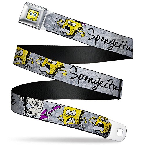 Nickelodeon Men's Buckle-Down Seatbelt Belt Spongebob Squarepants Kids, Poses SPONGEITUDE Grays/Black, 1.0