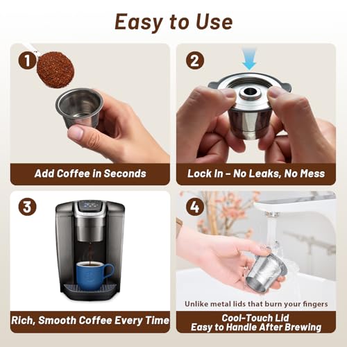 Image of ComfortGrip Reusable K Cups for Keurig 1.0, 2 Pack Stainless Steel Coffee Pods with Anti-Scald Silicone Lid, 304 Food-Grade Steel, BPA-Free (Not for K-Slim /K-Supreme /Keurig 2.0)