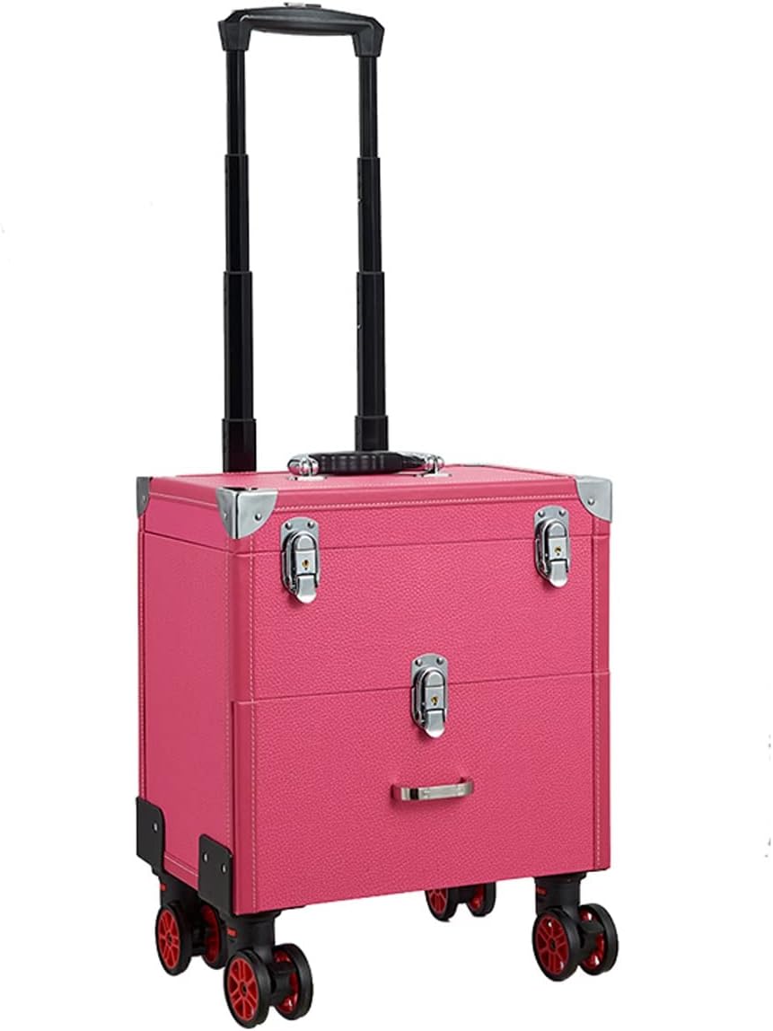 Cosmetic Case Makeup Beauty Eyebrows Semi-Permanent Massage Beginner Tool Storage Trolley Suitcase Large Capacity Storage Box (Color : Pink, Size: 36 x 23 x 34 cm) (Pink 36 x 23 x 34 cm)