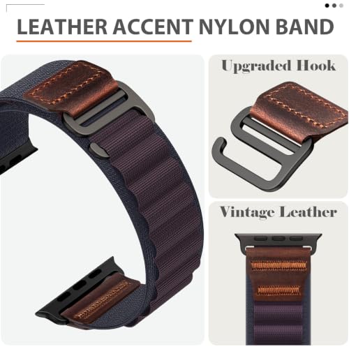Image of MRAIN-H Leather Design Compatible with Apple Watch Bands Ultra 3 2 1 (49mm) & Series 11 10 9 8 7 6 5 4 SE 3 2 1 (46mm 45mm 44mm), Soft Stretchy Nylon Sport Band for iWatch Men Women