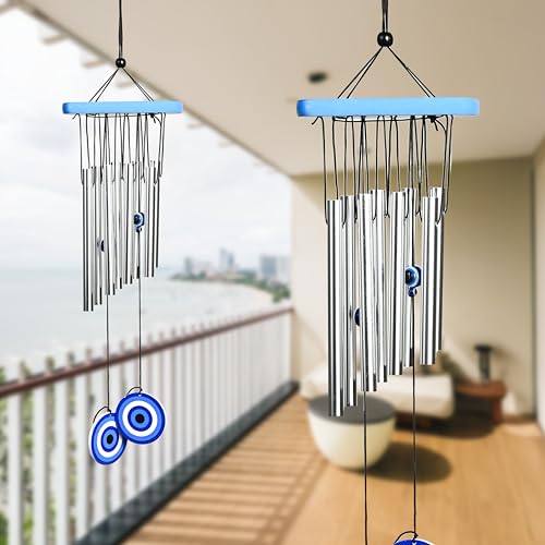 Image of ZAICUS Metal Evil Eye Wind Chimes - Wind Chime for Home and Balcony - Feng Shui Hanging Decor for Positive Energy, Protection & Outdoor Decoration (8 Pipes)