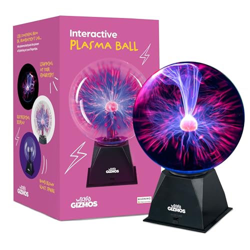 WICKED GIZMOS 8 Magic Plasma Ball Touch Sensitive Van De Graaf Glass Lightning Sphere - Classic Novelty Retro Fun Valentines Toy for Him Gadget Gift Lamp