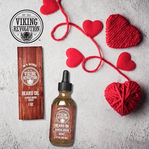 Image of Viking Revolution Beard Oil for Men - Natural Mens Beard Oil with Argan Oil and Jojoba Oil - Beard Softener, Strengthens and Moisturizes - Beard Conditioner for Men (Sandalwood, 4 Pack)