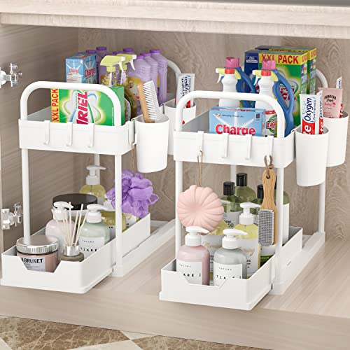 AIXPI Rangement sous Evier Cuisine à 2 Niveaux Lot de 2, Rangement D'organisateur de Douche pour Salle de Bain/Cuisine, Blanc