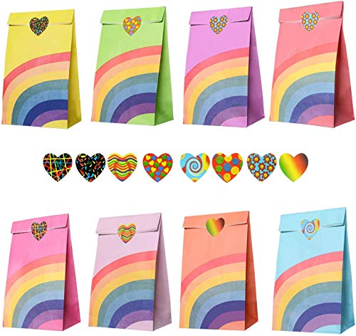 OMZGXGOD 48 Pezzi Sacchetti Regalo di Carta, Paper Bags, Sacchetti di Carta Regalo Borse Arcobaleno con 60 Adesivi Utilizzato in Feste per Bambini Feste di Compleanno