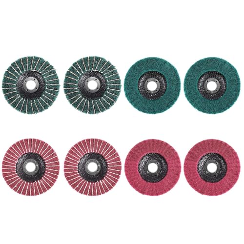 Quystetes Juego de Discos de Aleta de Fibra de Nailon Rojo y Verde de 8 Piezas de 4 Pulgadas, Ruedas de Pulido de Lijado Variadas para Amoladora Angular