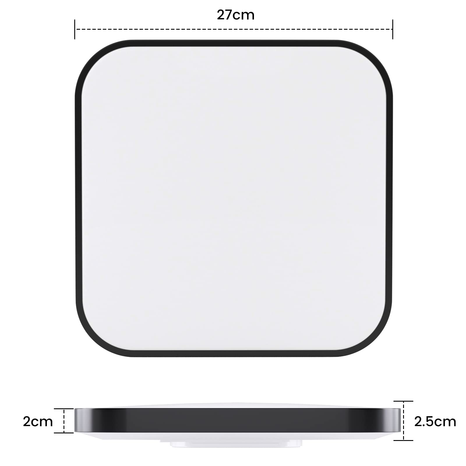 ZMH Lámpara de Techo LED Regulable Luz de Techo - 15W Lámpara de Baño Negro Plano 27cm Plafón de Baño Cuadrado con Mando a Distancia Lámpara de Dormitorio IP44 Impermeable para Dormitorio Cocina